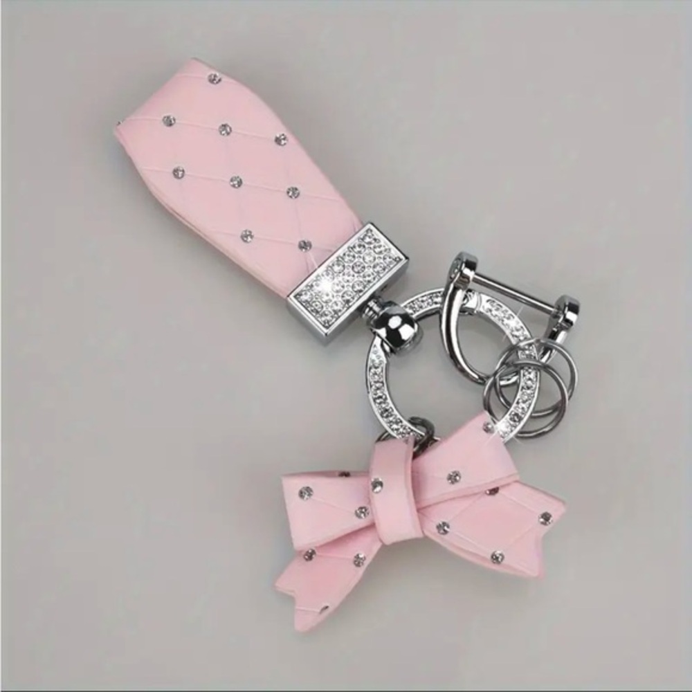 Pink Bow Keychain Wristlet Rhinestone Bag Charm Purse Charm Coquette NWT